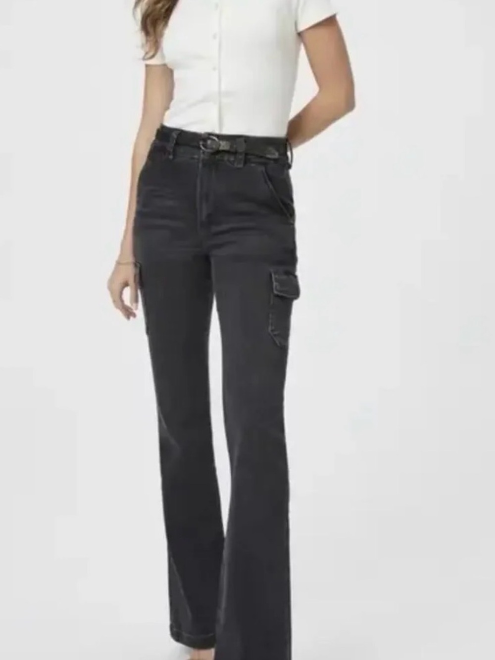 Paige Dion High-Rise Black Cargo Flare Jeans - Women